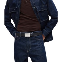 BOSS Men&rsquo;s Black Italian Leather Belt with Buckle and Logo