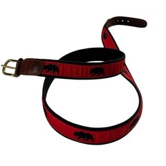 Vintage Preston Men&rsquo;s Red Leather Belt Embroidered Bear Design Size 48