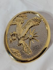 Eagle Belt Buckle Oval W/ Gold & Silver Tones Diamond Rhinestone Accent