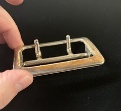 Vintage Solid Brass Chrome Plated 2.25” Double Prong Duty Belt Buckle USA #1