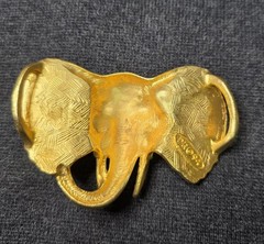 Vintage DR Elephant Belt Buckle Mens Gold Metal Rhinestone Western Safari 90s