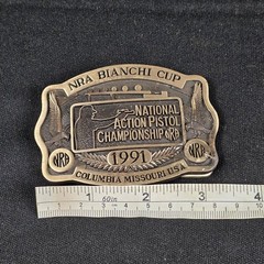 NRA Bianchi Cup Belt Buckle Bronze Tone 3.25&Prime; Wide 1991 Engraved