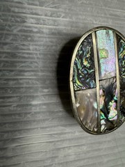 vintage Mexican Nickel Plated Bronze w/ Abalone Inlays 1” BELT BUCKLE