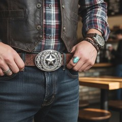 Men Silver Metal Belt Buckle Western Cowboy Texas State Lone Star Biker Jewelry