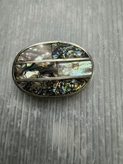 vintage Mexican Nickel Plated Bronze w/ Abalone Inlays 1” BELT BUCKLE