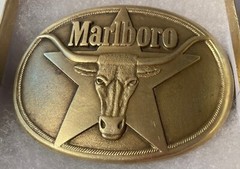 Vintage 1987 Metal Belt Buckle, Marlboro, Cigarettes, Smoking, Longhorn, Bull
