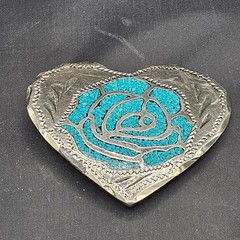 Turquoise Inlay Heart Shaped Men&rsquo;s Belt Buckle 3 Inch Silver Tone