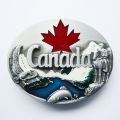 CANADA CANIDIAN WILDLIFE RED WHITE PATRIOTIC MAPLE LEAF COUNTRY BELT BUCKLE
