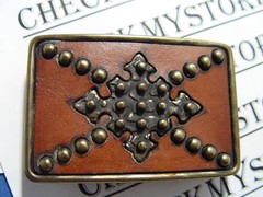 1976 LEATHER -METAL SOLID BRASS BUCKLE COLLECTOR ITEM