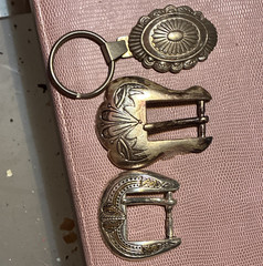Western Engraved Floral Silver-Tone Buckle Lot w/ Key Ring, Fits 1.5&Prime;