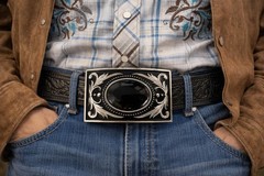 Western Black Onyx Stone Belt Buckle Silver Engraved Cowboy Rodeo Style