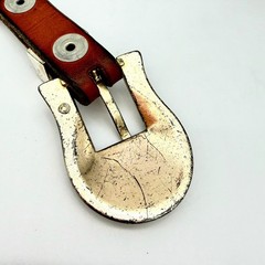 Mens Vintage Western Belt 29-34 Leather Brown Painted Coin Concho