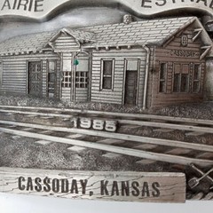 ATSF Train Depot Belt Buckle Cassoday KS 1985 Prairie Queen Festival Vintage