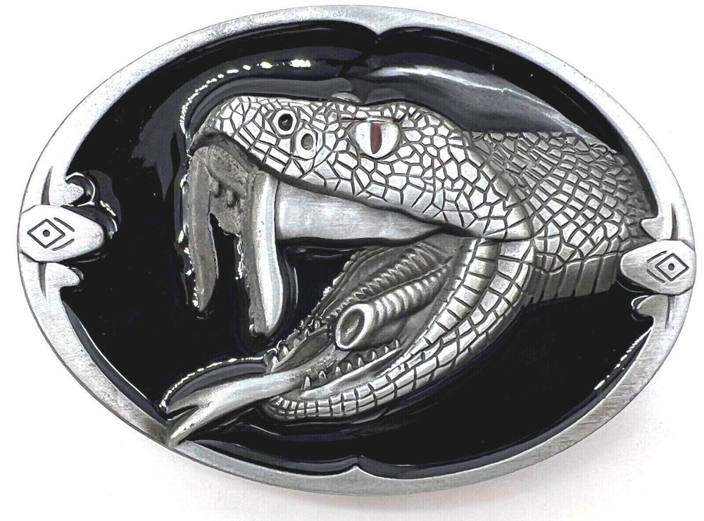 Snake Cobra Black Enameled Belt Buckle New