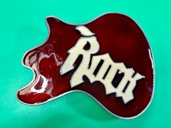 Electric Guitar Body ROCK & ROLL Red Enameled Musicians Guitarist Belt Buckle