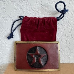 Vintage Texaco Star Logo Leather Belt Buckle Red And Black