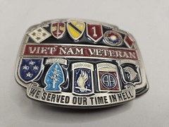 US Army Vietnam Veteran Belt Buckle Made In USA « We served our time in hell »