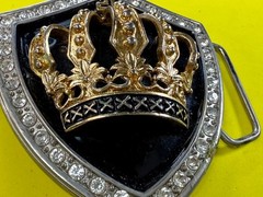Royal Gold Crown Shield with Rhinestone Border Belt Buckle A286 Classico Italia