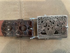 HUGE Kieselstein Sterling Grizzly Bear Buckle W/ Brown Alligator Belt Size 9