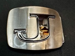 Custom Initial Letter J Silver Tone Outlined Reflective Men Women Belt Buckle