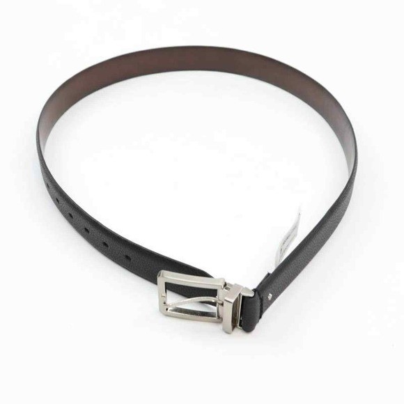 Mens Black Brown Reversible Leather Belt Silver Buckle Size 34-36