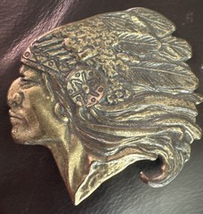 Vintage 1970s Brass Indian Head Motorcycle Belt Buckle 3 1/4&Prime; Wide