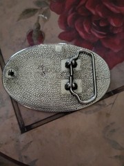 Goldtone Silvertone Cream Colored Etched Metal Belt Buckle