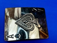 Ace Of Spades Playing Cards Large Silver Tone Belt Buckle Ci Records & Skates