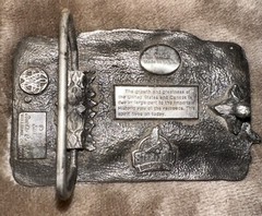 Siskiyou Buckle Company 1986 Steam Engine Train Belt Buckle Silver tone Vtg 3×2”