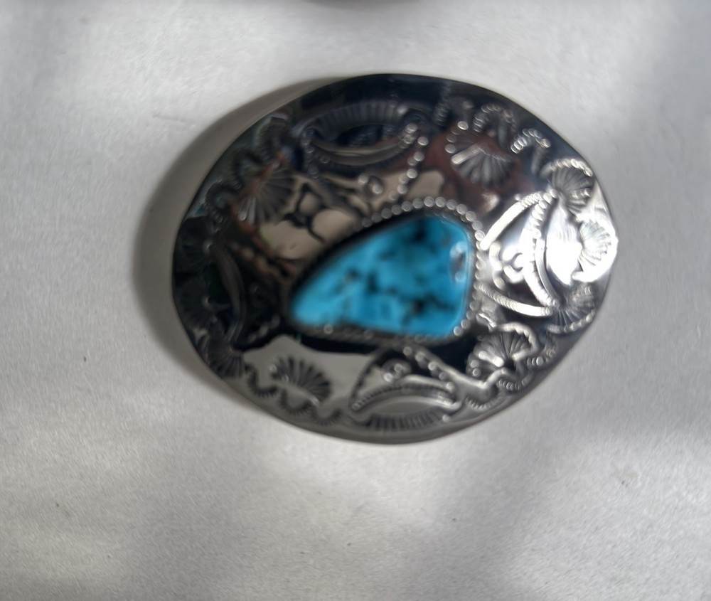 Gilbert Tom, Navajo Native, 925 Sterling silver & Turquoise Stone Buckle, Rare.
