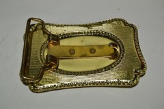 Vintage Golden Metal Western Cowboy Covered Wagon Trail Belt Buckle Hong Kong