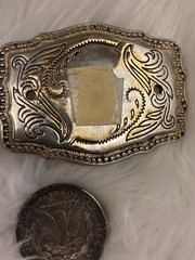 Genuine 1921 Morgan Silver Dollar Western Silver & Gold Tone Belt Buckle USA