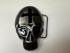 Skull Head with Iron Cross Gothic Vibe Motorcycle Biker Style 3D Belt Buckle