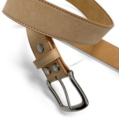 Men&rsquo;s Belt Rounded Edge Heel Bar Buckle Casual Jean Suede Leather 36, Taupe