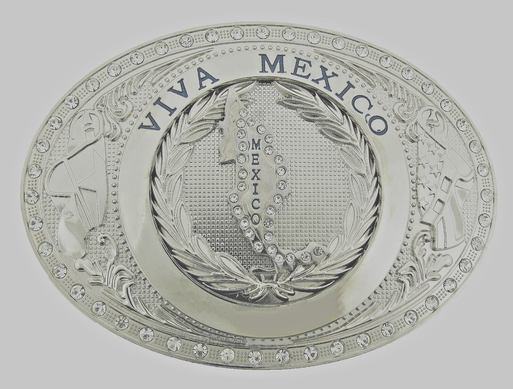 Viva Mexico Belt Buckle Silver Metal Jumbo Men Mexican Flag Western Cowboy Rodeo