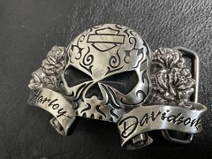 Harley-Davidson “Sugar” Willie G skull belt buckle .#HDWBU10450.Silver plaited