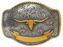 WESTERN ANTIQUE GOLD LONGHORN STEER COWBOY TROPHY BELT BUCKLE