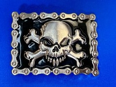 Skull & Crossbones Biker Chain Boarder FAST Halloween Vintage Belt Buckle