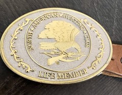 Genuine Leather Belt Horses Stallions W/ NA Hunting Club Belt Buckle USA 26