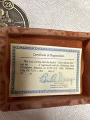 OE20170 NOS VINTAGE 1982 ADM 928 AHRENS FOX FIRETRUCK SOLID BRASS BUCKLE