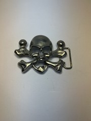 Skull & Crossbones Silver Metal Buckle 3D Raised 1” by 3 1/2” Wide 1 1/2” Belt