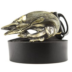 Belt buckle Pike, Angler gift trophy fish norther pike solid brass belt buckle