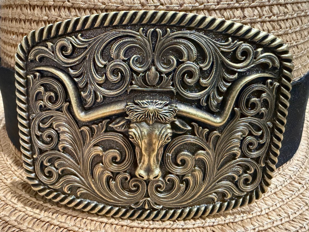 Antiqued Bronze Longhorn Bull Belt Buckle Vintage Western Cowboy Buckles
