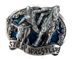 New Steer Wrestling Cowboy Rodeo Enamel Metal Belt Buckle in Package