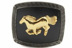 Hot Men Women Belt Buckle Silver Metal Square Gold Rodeo Horse Black Jeans Pants