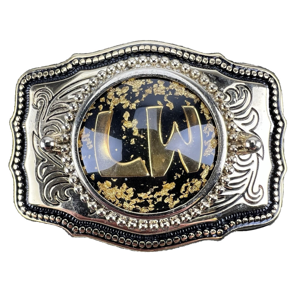 Vintage Monogram LW Fancy Gold Flake Western Cowboy Belt Buckle – Made in USA