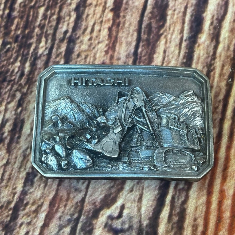 Vintage Hitachi Silver Belt Buckle Excavator Construction Mountains 951651 Rare