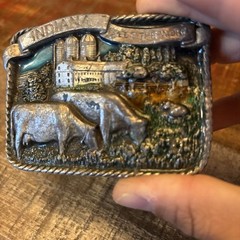 Vtg Bergamont Brass Belt Buckle 1984 Indiana Feeds the World E-26 USA READ