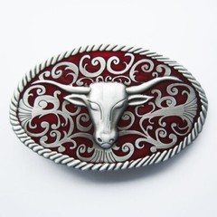 Longhorn Bull Western Red Enamel Metal Belt Buckle