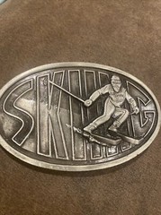 Vintage 1976 Metal Belt Buckle, Skiing, Snow, Cross Country, Sports, Nice Wester